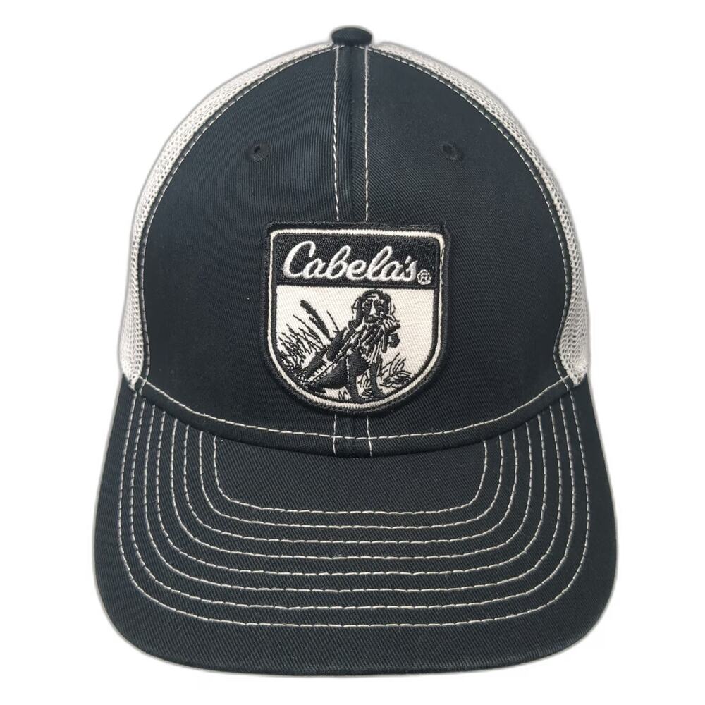 Cabela's Trucker Hat Black One Size Hunting Dog Mesh Snapback Contrast Stitch